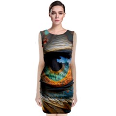 Eye Bird Feathers Vibrant Sleeveless Velvet Midi Dress