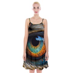 Eye Bird Feathers Vibrant Spaghetti Strap Velvet Dress