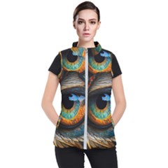 Eye Bird Feathers Vibrant Women s Puffer Vest