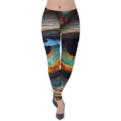 Eye Bird Feathers Vibrant Velvet Leggings