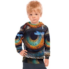 Eye Bird Feathers Vibrant Kids  Hooded Pullover by Hannah976