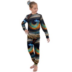 Eye Bird Feathers Vibrant Kids  Long Sleeve Set 