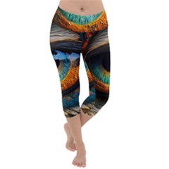 Eye Bird Feathers Vibrant Lightweight Velour Capri Yoga Leggings by Hannah976