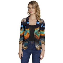 Eye Bird Feathers Vibrant Women s One-button 3/4 Sleeve Short Jacket by Hannah976