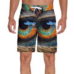 Eye Bird Feathers Vibrant Men s Beach Shorts by Hannah976