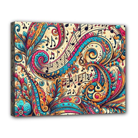 Paisley Print Musical Notes Canvas 14  X 11  (stretched) by RiverRootz