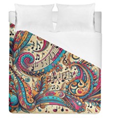 Paisley Print Musical Notes Duvet Cover (queen Size) by RiverRootz