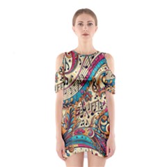 Paisley Print Musical Notes Shoulder Cutout One Piece Dress by RiverRootz