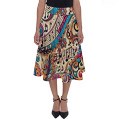 Paisley Print Musical Notes Perfect Length Midi Skirt by RiverRootz