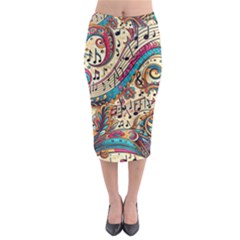 Paisley Print Musical Notes Midi Pencil Skirt by RiverRootz