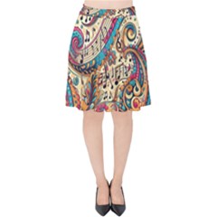 Paisley Print Musical Notes Velvet High Waist Skirt by RiverRootz