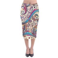 Paisley Print Musical Notes Velvet Midi Pencil Skirt by RiverRootz