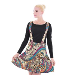 Paisley Print Musical Notes Suspender Skater Skirt by RiverRootz