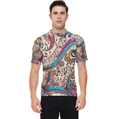 Paisley Print Musical Notes Men s Short Sleeve Rash Guard by RiverRootz