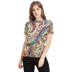 Paisley Print Musical Notes Women s Short Sleeve Rash Guard by RiverRootz