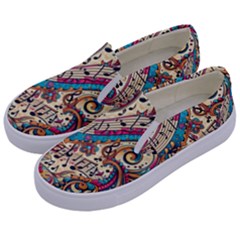 Paisley Print Musical Notes Kids  Canvas Slip Ons