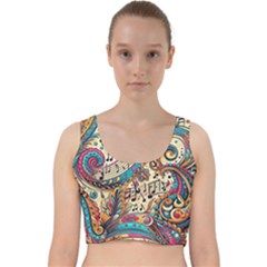 Paisley Print Musical Notes Velvet Racer Back Crop Top by RiverRootz