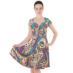 Paisley Print Musical Notes Cap Sleeve Midi Dress by RiverRootz