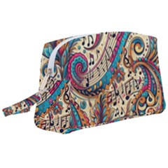 Paisley Print Musical Notes Wristlet Pouch Bag (large) by RiverRootz