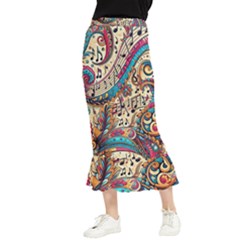 Paisley Print Musical Notes Maxi Fishtail Chiffon Skirt by RiverRootz