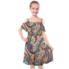 Paisley Print Musical Notes Kids  Cut Out Shoulders Chiffon Dress by RiverRootz