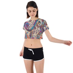 Paisley Print Musical Notes Tie Back Short Sleeve Crop T-shirt