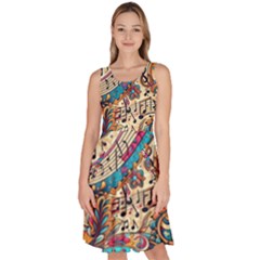 Paisley Print Musical Notes Knee Length Skater Dress With Pockets by RiverRootz