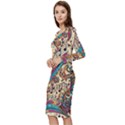 Paisley Print Musical Notes Long Sleeve V-Neck Bodycon Dress  View2