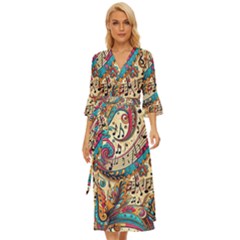 Paisley Print Musical Notes Midsummer Wrap Dress by RiverRootz