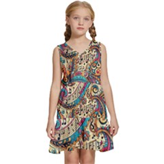 Paisley Print Musical Notes Kids  Sleeveless Tiered Mini Dress by RiverRootz