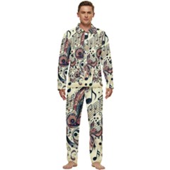 Paisley Print Musical Notes8 Men s Long Sleeve Velvet Pocket Pajamas Set by RiverRootz