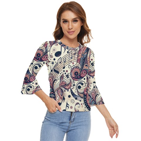 Paisley Print Musical Notes8 Bell Sleeve Top by RiverRootz