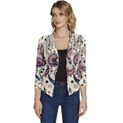 Paisley Print Musical Notes8 Women s Casual 3/4 Sleeve Spring Jacket by RiverRootz