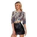 Paisley Print Musical Notes8 Mid Sleeve Drawstring Hem Top View2