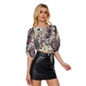 Paisley Print Musical Notes8 Mid Sleeve Drawstring Hem Top View3