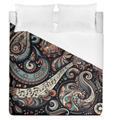 Paisley Print Musical Notes7 Duvet Cover (queen Size) by RiverRootz