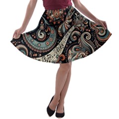 Paisley Print Musical Notes7 A-line Skater Skirt by RiverRootz