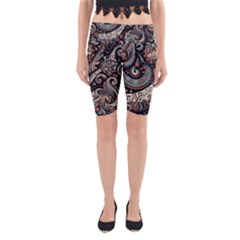 Paisley Print Musical Notes7 Yoga Cropped Leggings by RiverRootz