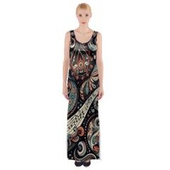 Paisley Print Musical Notes7 Thigh Split Maxi Dress by RiverRootz