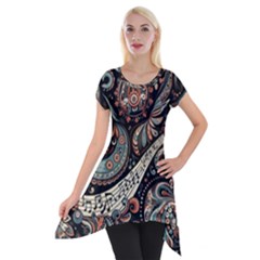 Paisley Print Musical Notes7 Short Sleeve Side Drop Tunic by RiverRootz