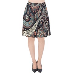 Paisley Print Musical Notes7 Velvet High Waist Skirt by RiverRootz