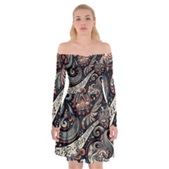 Paisley Print Musical Notes7 Off Shoulder Skater Dress by RiverRootz