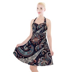 Paisley Print Musical Notes7 Halter Party Swing Dress  by RiverRootz