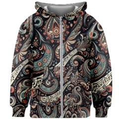 Paisley Print Musical Notes7 Kids  Zipper Hoodie Without Drawstring