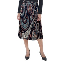 Paisley Print Musical Notes7 Classic Velour Midi Skirt  by RiverRootz