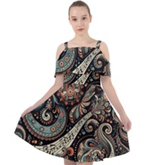 Paisley Print Musical Notes7 Cut Out Shoulders Chiffon Dress by RiverRootz