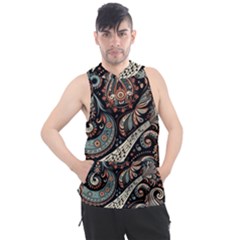 Paisley Print Musical Notes7 Men s Sleeveless Hoodie by RiverRootz