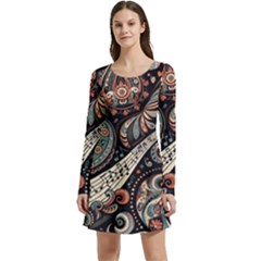 Paisley Print Musical Notes7 Long Sleeve Velour Skater Dress