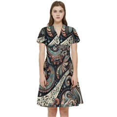 Paisley Print Musical Notes7 Short Sleeve Waist Detail Dress by RiverRootz