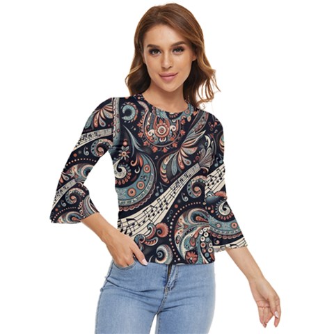 Paisley Print Musical Notes7 Bell Sleeve Top by RiverRootz